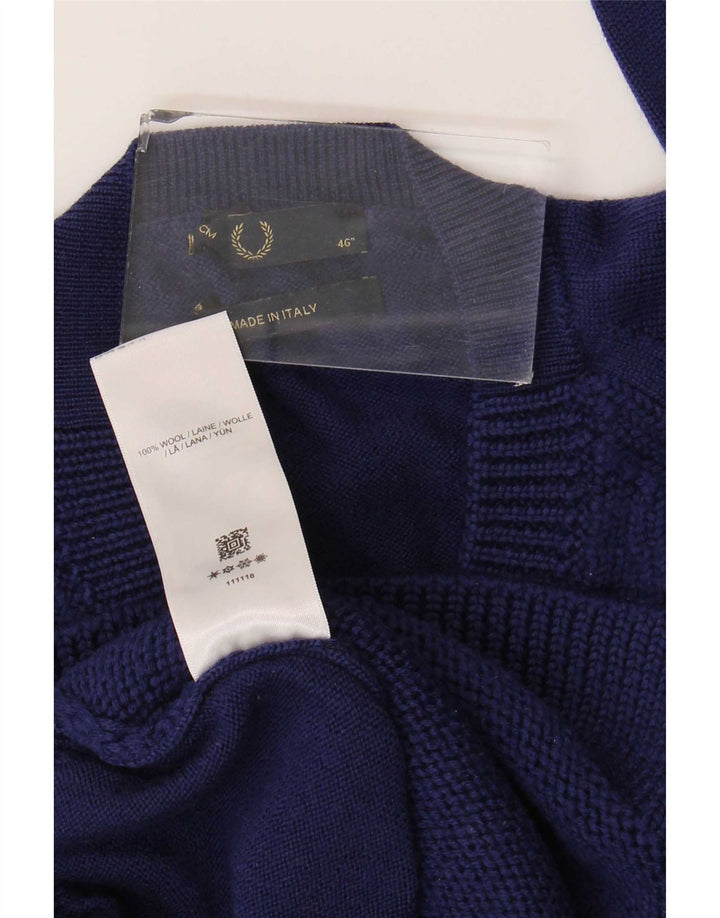 Fred Perry Herren-Pullover mit V-Ausschnitt, große marineblaue Wolle