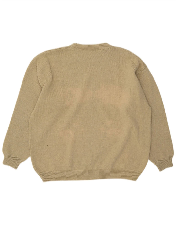 Vintage Herren Pullover mit Rundhalsausschnitt IT 52 Große beige Wolle