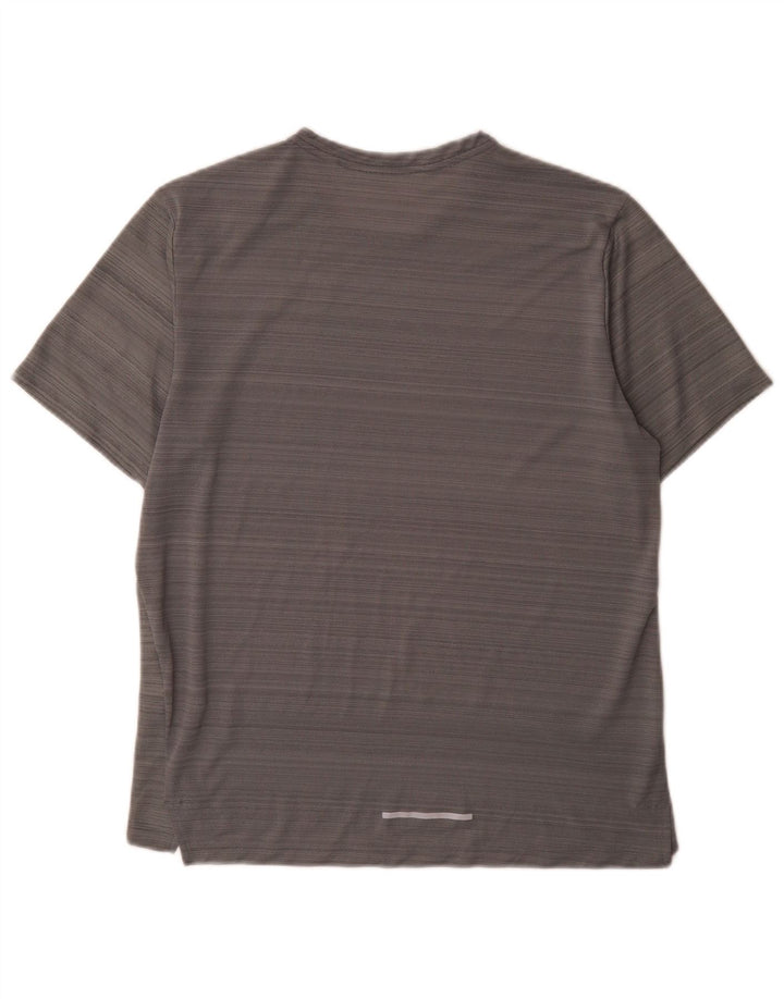 Nike Herren Dri Fit T-Shirt-Oberteil aus mittelgrau gestreiftem Polyester