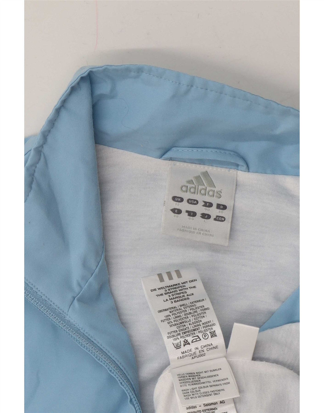 Adidas Damen Trainingsanzug Top Jacke UK 12 Mittelblaues Polyester