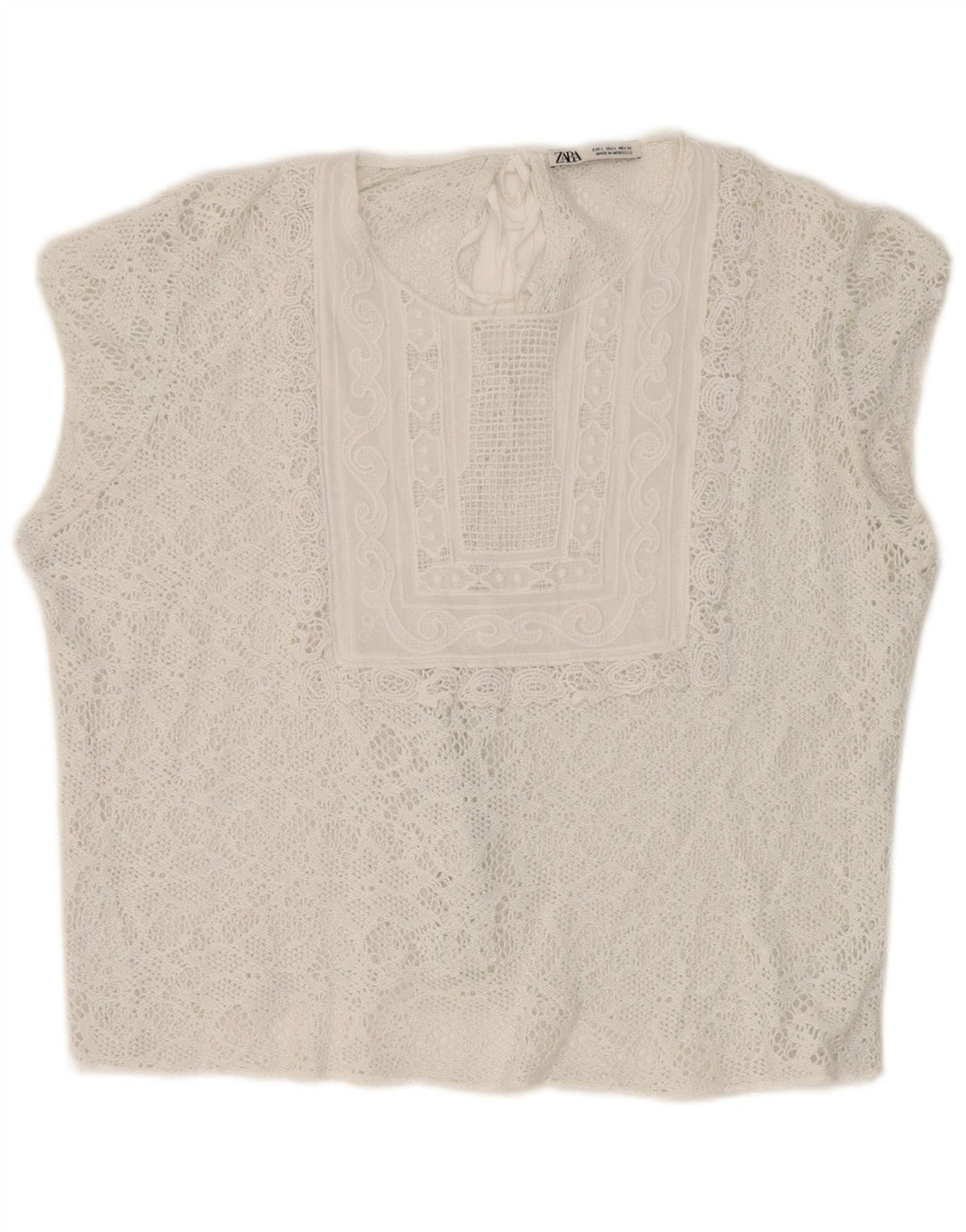 Zara Damen Crop Lace Bluse Top UK 16 Large Weiß