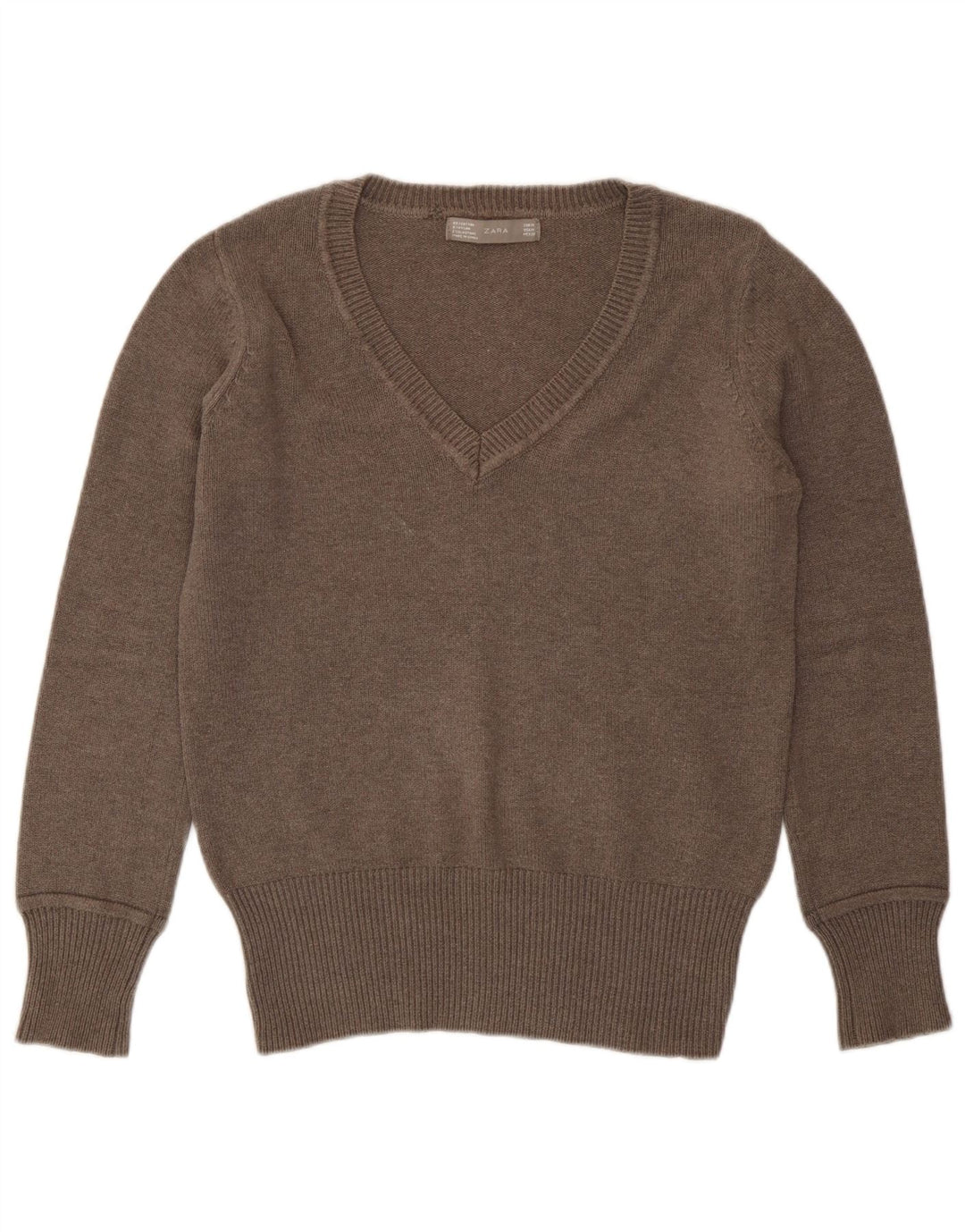 Zara Damen Pullover mit V-Ausschnitt, UK 14, Mittelbraun