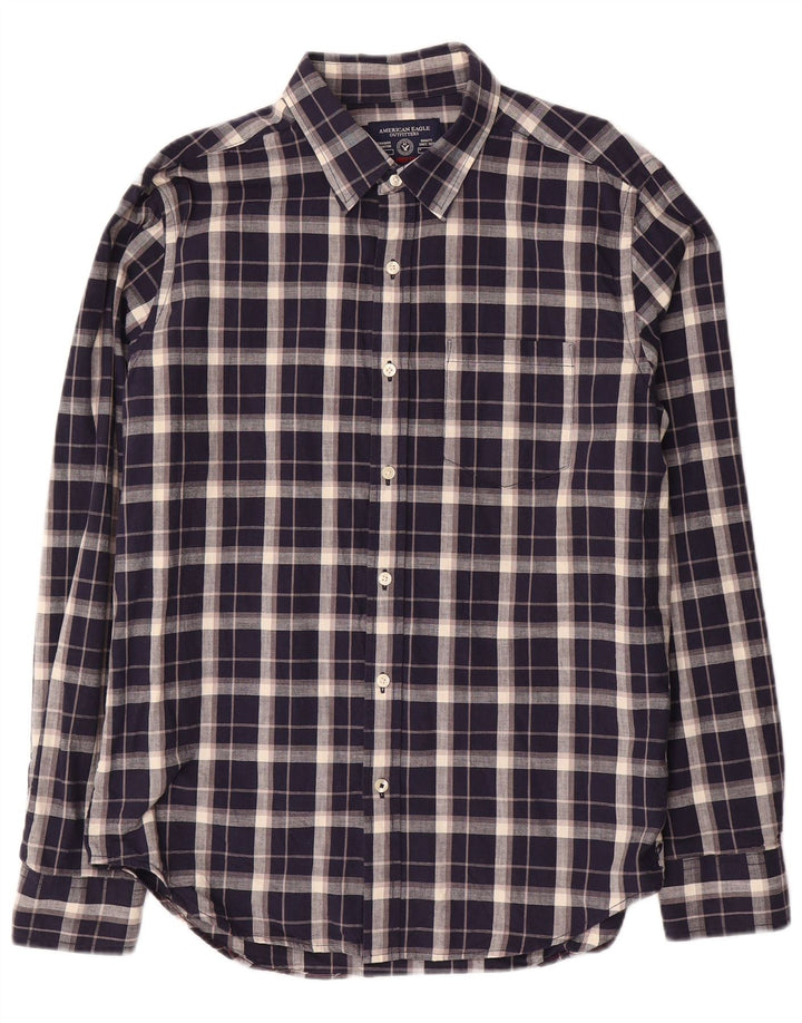 American Eagle Herren-Hemd, mittelgroß, marineblau, kariert, Baumwolle