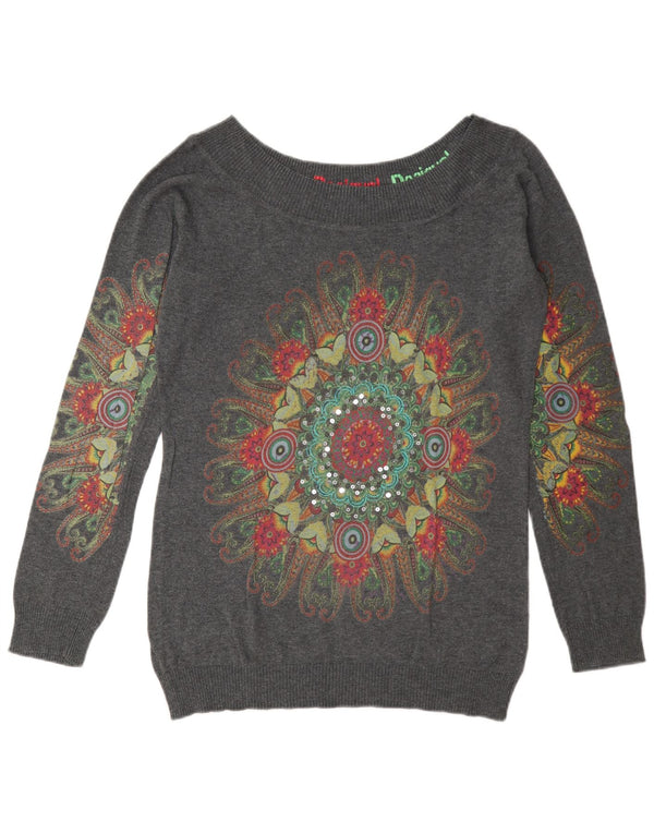 Desigual Damen Pullover mit grafischem U-Boot-Ausschnitt, Gr. 18, XL, Grau, Paisleymuster
