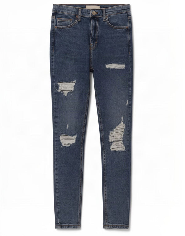 Topshop Damen Jamie Distressed Skinny Jeans W28 L27 Blaue Baumwolle