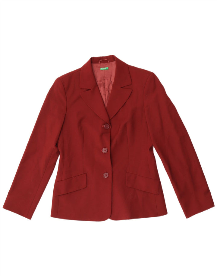 Benetton Damen-Blazerjacke mit 3 Knöpfen, Größe IT 42, mittleres Burgunderrot, Polyester