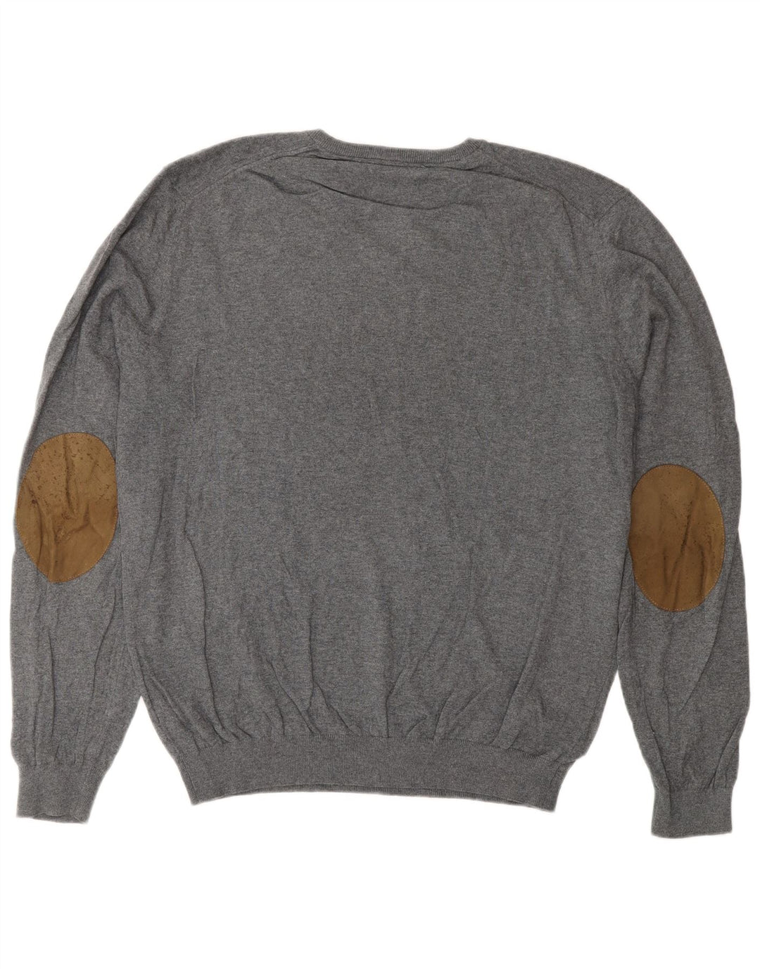 Massimo Dutti Herren-Pullover mit V-Ausschnitt, XL, graue Baumwolle
