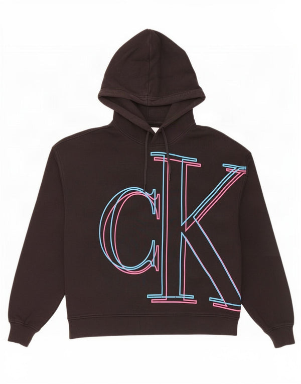 Calvin Klein Jeans Womens Graphic Oversized Hoodie Jumper UK 10 Small Black