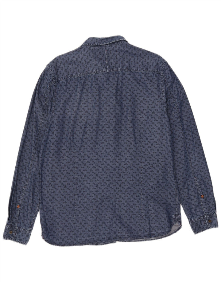 White Stuff Herren-Hemd mit abstraktem Muster, schmale Passform, groß, aus blauer Baumwolle