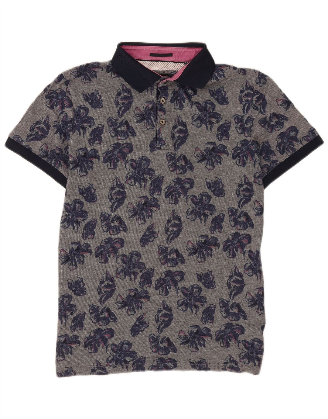 Ted Baker Herren-Poloshirt, Größe 4, groß, graue Baumwolle mit Blumenmuster