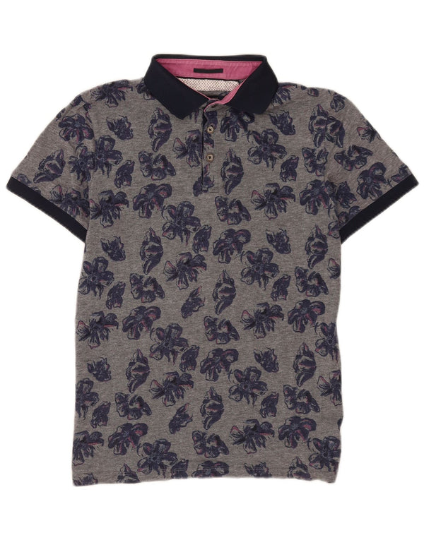 Ted Baker Herren-Poloshirt, Größe 4, groß, graue Baumwolle mit Blumenmuster