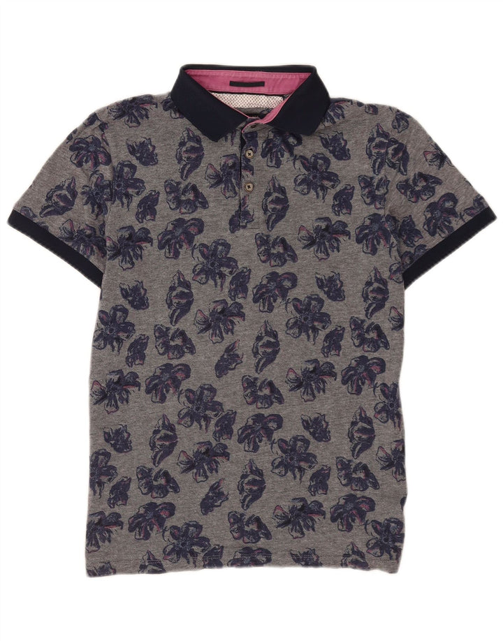 Ted Baker Herren-Poloshirt, Größe 4, groß, graue Baumwolle mit Blumenmuster