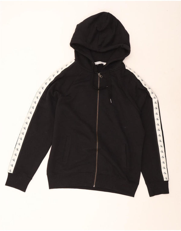 Calvin Klein Jeans Damen-Kapuzenpullover mit Reißverschluss, UK 16, Größe L, Schwarz, Farbblock