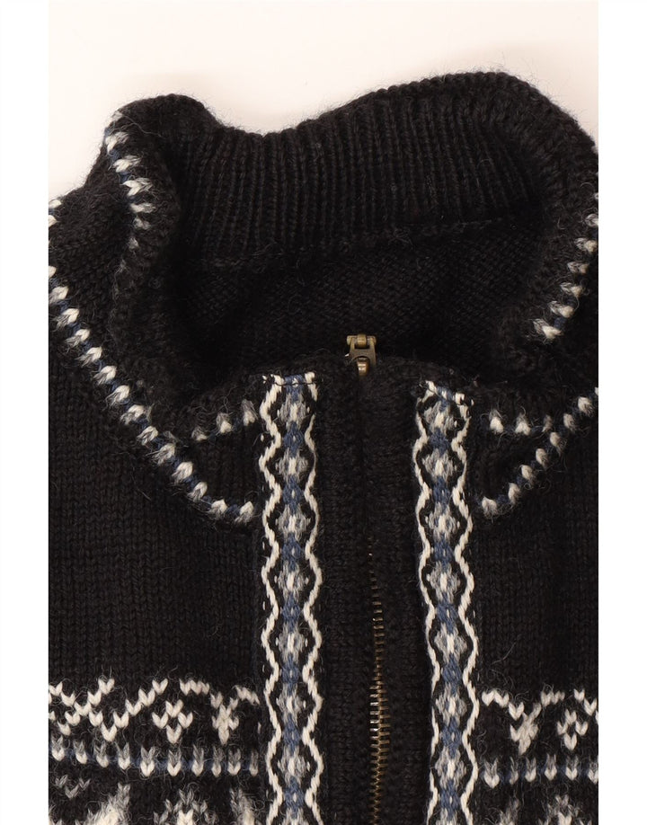 VINTAGE Herren-Cardigan-Pullover, groß, Schwarz, Fair Isle