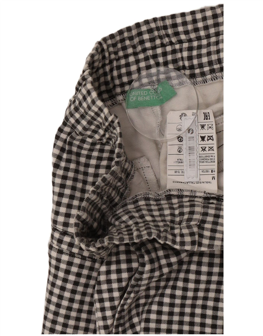 Benetton Damen-Hose mit hoher Taille, mittelgroß, W28, L24, schwarzer Gingham-Karomuster