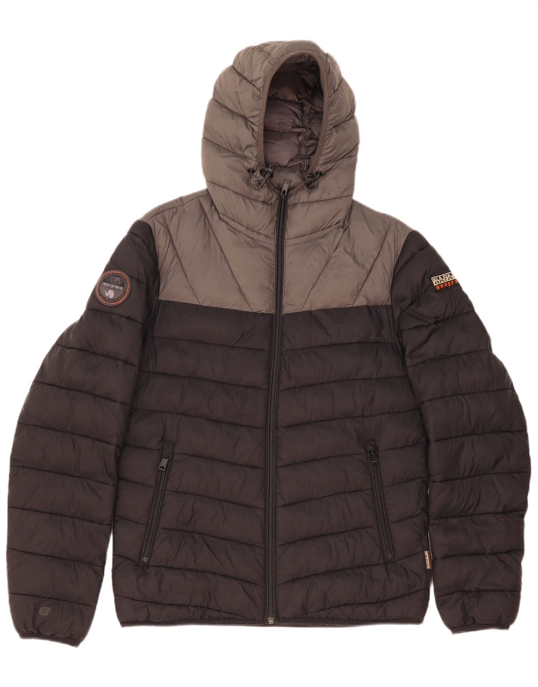 Napapijri wattierte Herrenjacke mit Kapuze, UK 38, Mittelschwarz, Farbblock