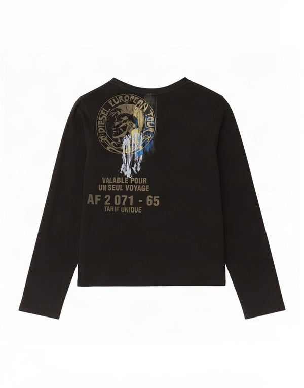 Diesel Mädchen-Top mit Grafik, langärmlig, 13–14 Jahre, XL, schwarze Baumwolle