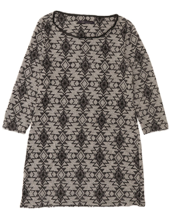 Marks & Spencer Damen-Pulloverkleid mit 3/4-Ärmeln, Größe S, Grau, Fair Isle