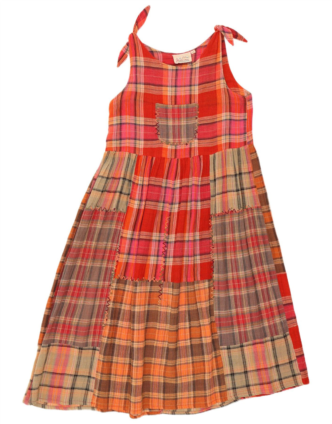 Vintage Damen A-Linie Kleid UK 14 Medium Mehrfarbig Patchwork Baumwolle