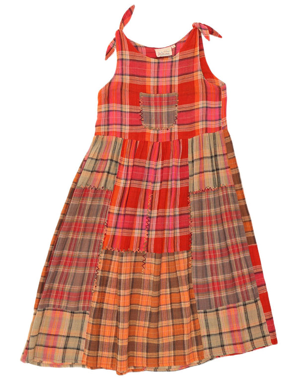 Vintage Damen A-Linie Kleid UK 14 Medium Mehrfarbig Patchwork Baumwolle