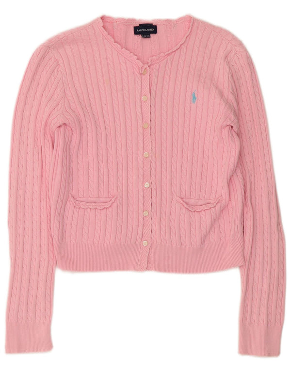 Ralph Lauren Mädchen-Crop-Cardigan-Pullover, 12–13 Jahre, groß, rosa, Baumwolle