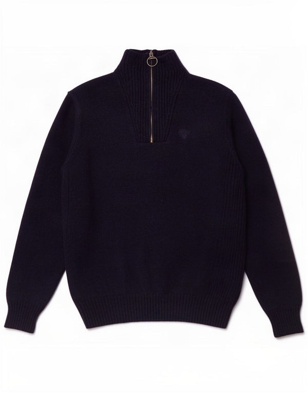 Barbour Boys Zip Neck Jumper Sweater 13-14 Years Navy Blue Wool