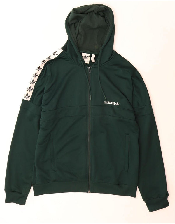 Adidas Herren-Kapuzenpullover mit grafischem Reißverschluss, groß, grünes Farbblock-Polyester