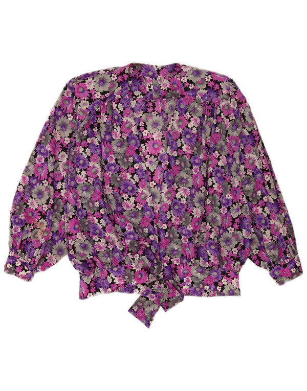 Vintage Damen Wickelbluse UK 18 XL Lila Blumen
