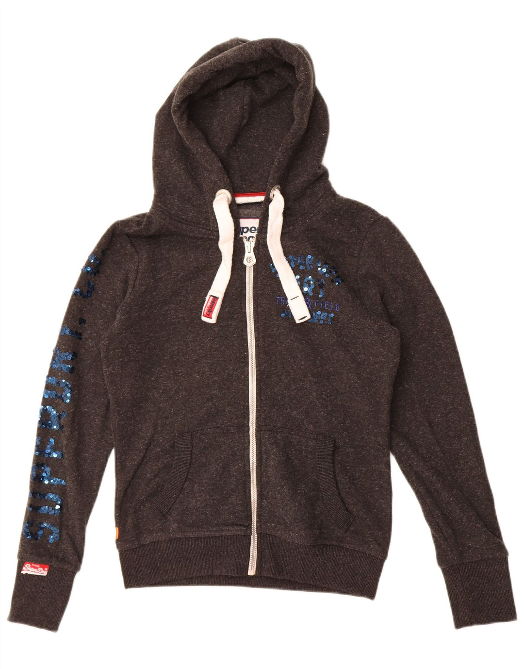 Superdry Damen-Kapuzenpullover mit grafischem Reißverschluss, UK 10, Größe S, Grau, Polyester