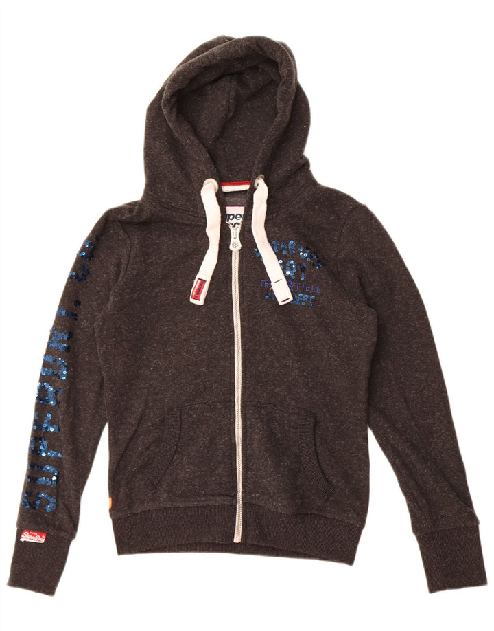 Superdry Damen-Kapuzenpullover mit grafischem Reißverschluss, UK 10, Größe S, Grau, Polyester