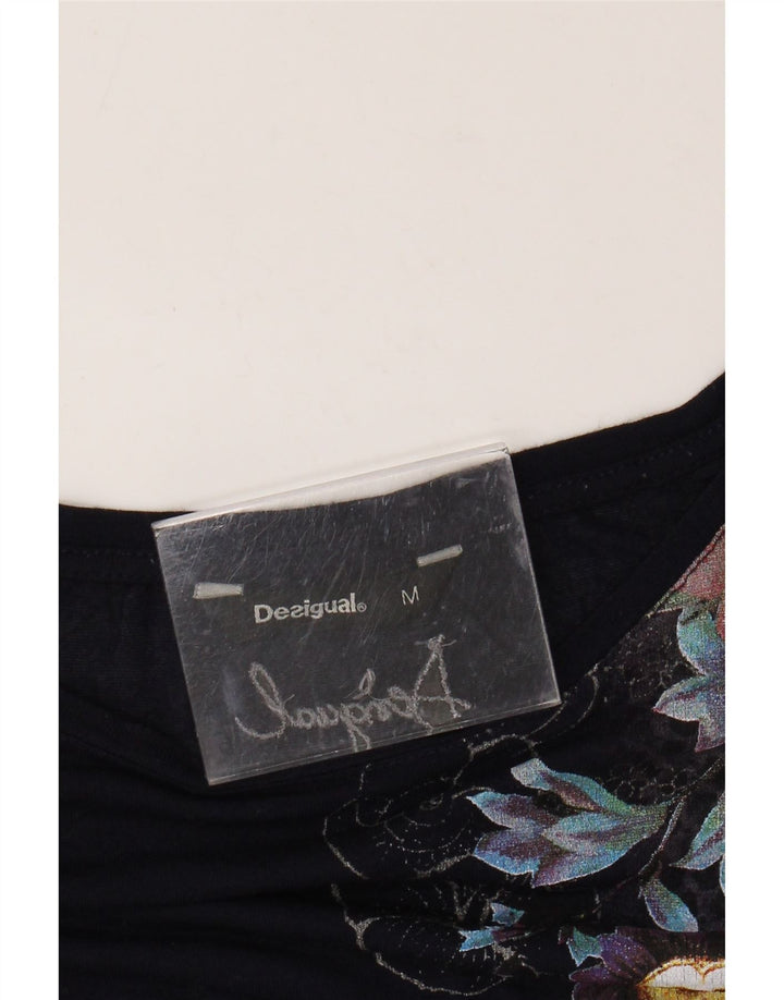 Desigual Damen Grafik-Tunika-Oberteil UK 14 Medium Marineblau mit Blumenmuster