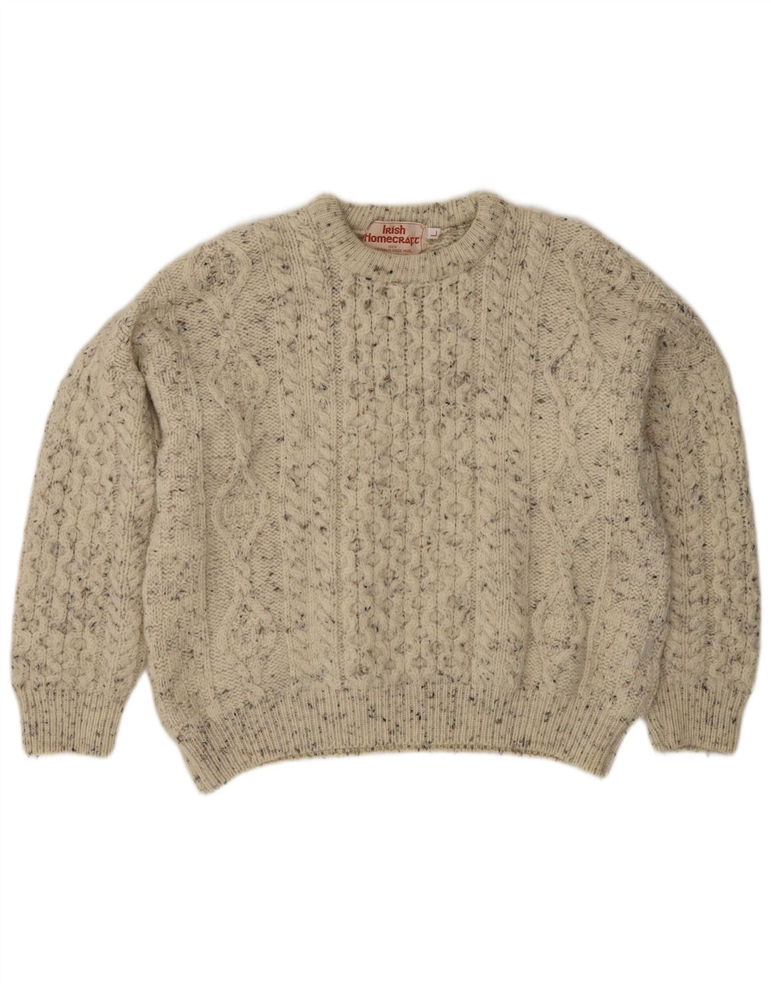 Irish Homecraft Herren-Pullover mit Rundhalsausschnitt, Größe L, Grau meliert