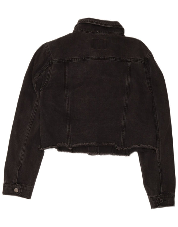 Guess Damen Distressed Crop Denim Jacke UK 12 Mittelschwarze Baumwolle