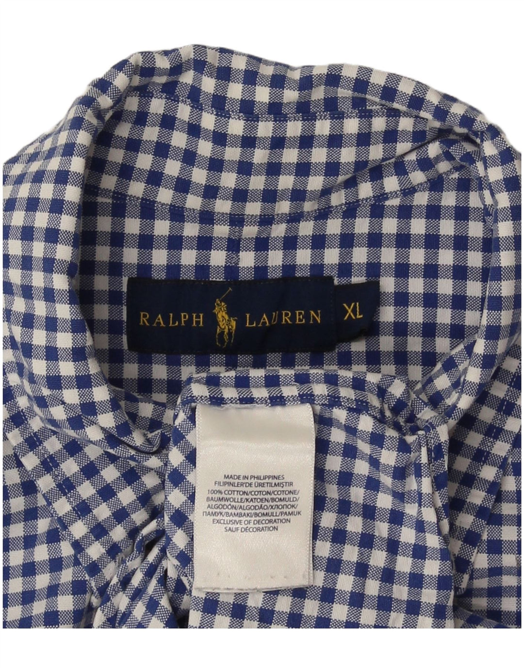Ralph Lauren Herrenhemd XL, blaue Gingham-Baumwolle