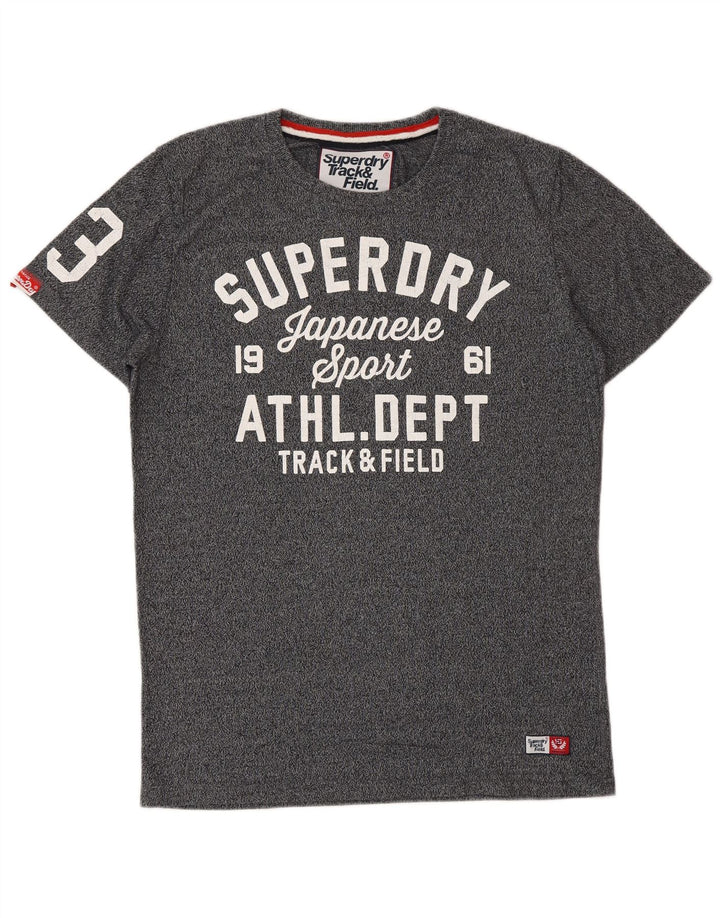 SUPERDRY Grafisches T-Shirt-Oberteil für Herren aus mittelgrau gesprenkelter Baumwolle