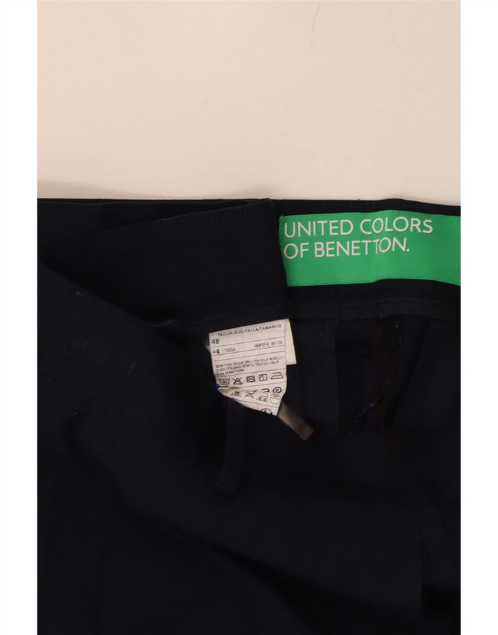BENETTON Mens Slim Chino Trousers IT 48 Medium W34 L28 Navy Blue Polyester Vintage Benetton and Second-Hand Benetton from Messina Hembry 
