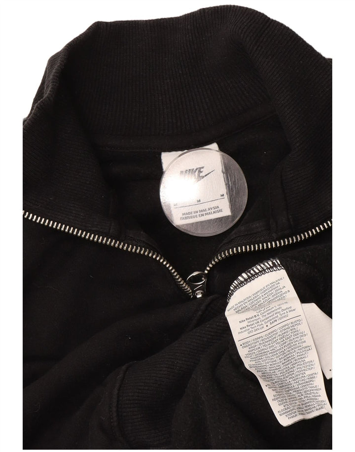 NIKE Damen Crop Zip Neck Sweatshirt Pullover UK 14 Mittelschwarze Baumwolle