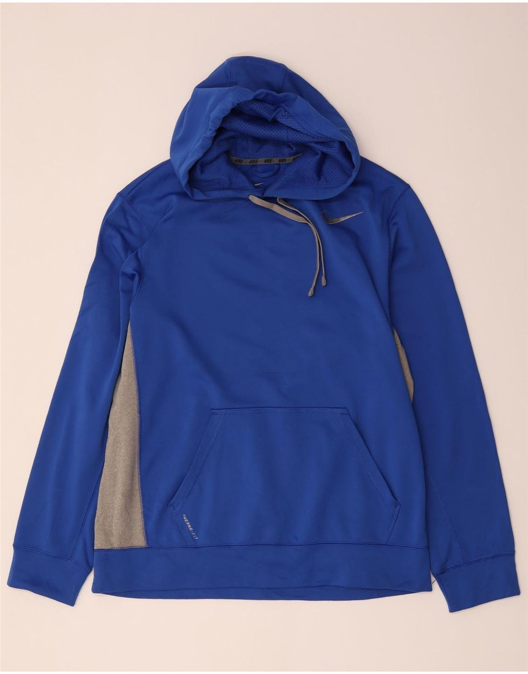 Nike Herren Therma-Fit Kapuzenpullover, großes, blaues Farbblock-Polyester