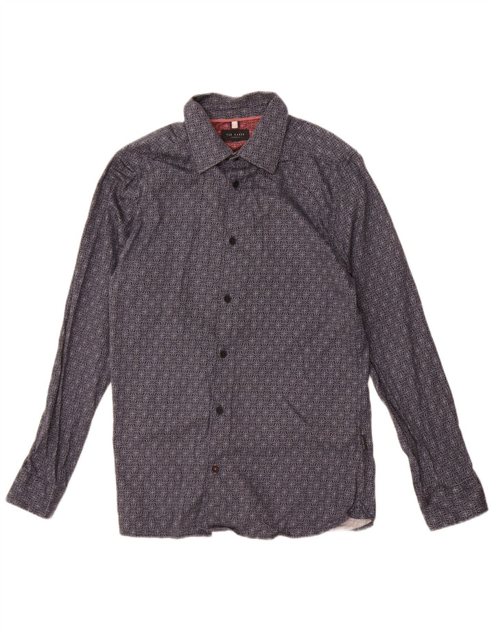 Ted Baker Herren-Hemd in schmaler Passform, Größe 3, mittelgroß, marineblau, geblümt, Baumwolle
