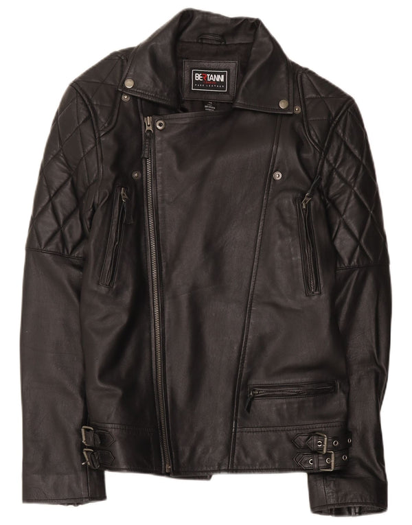 Bertanni Herren Leder Bikerjacke UK 38 Medium Schwarz
