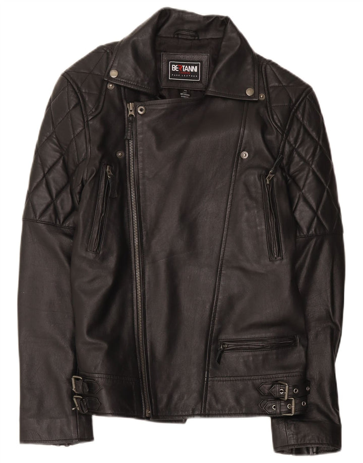 Bertanni Herren Leder Bikerjacke UK 38 Medium Schwarz