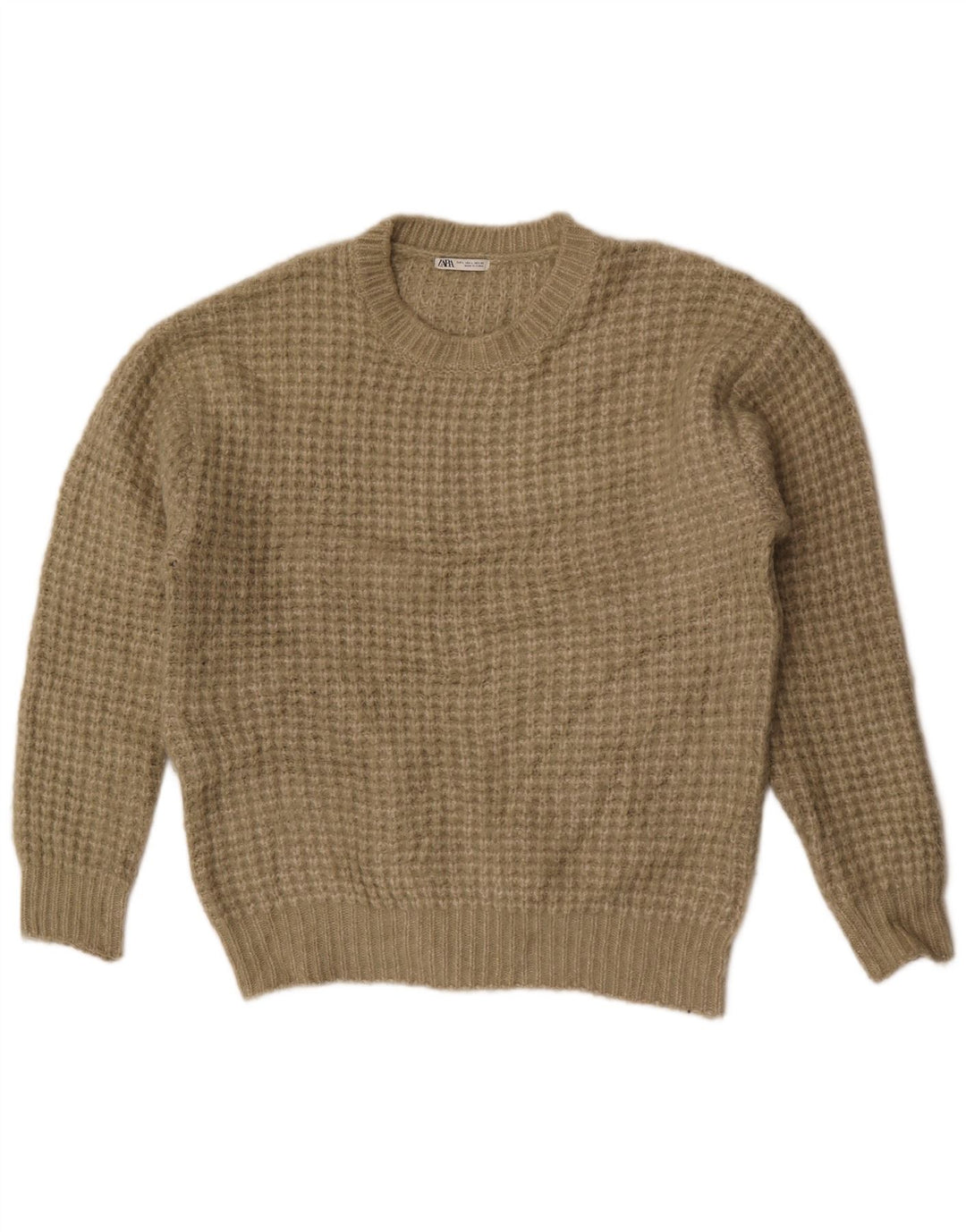 Zara Herren-Pullover mit Rundhalsausschnitt, groß, Khaki, Polyester