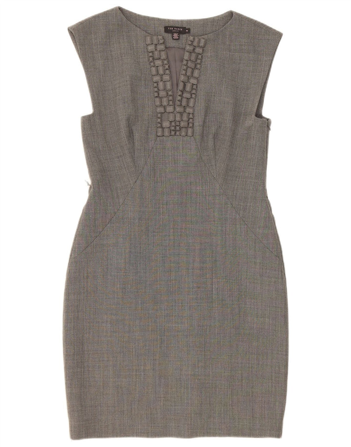 Ärmelloses Etuikleid für Damen von Ted Baker, Größe 2, klein, graues Polyester