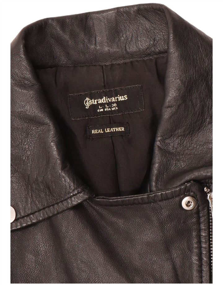 Stradivarius Damen Lederjacke UK 14 Großes schwarzes Leder