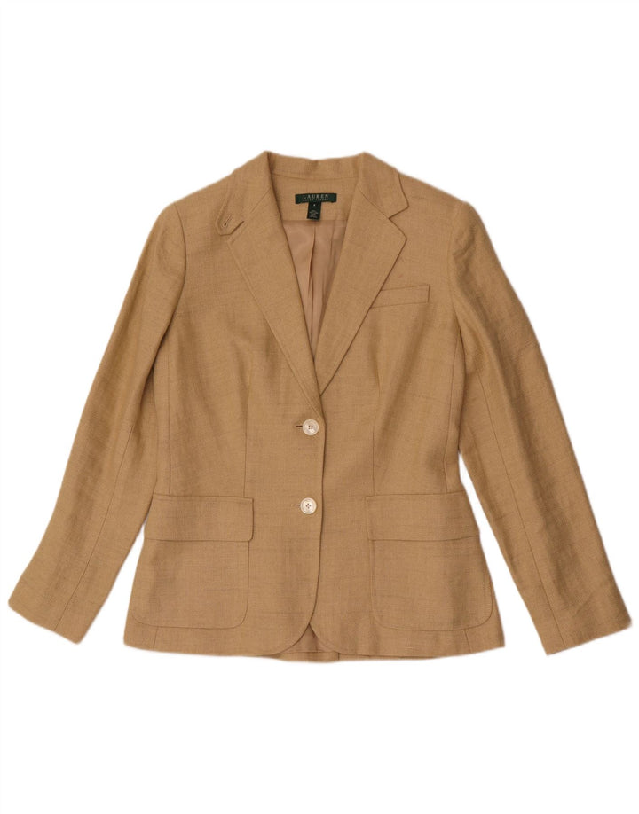 Ralph Lauren Damen-Blazer mit 2 Knöpfen, US 8, mittelbeige, Fischgrätenmuster