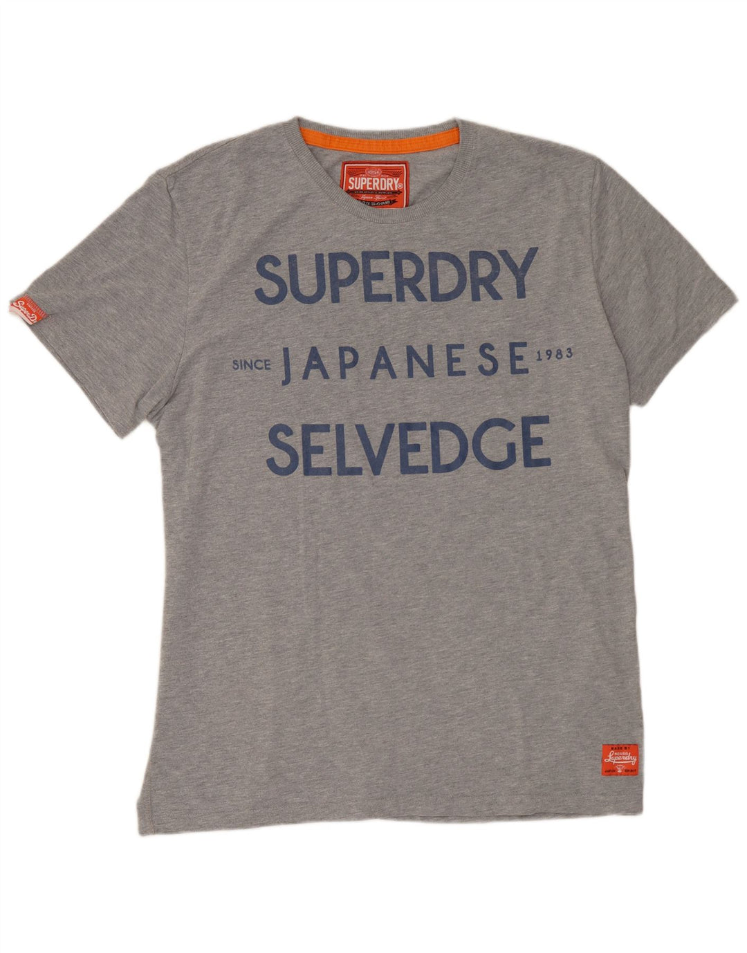 SUPERDRY Herren Grafik-T-Shirt-Oberteil XL aus grau gesprenkelter Baumwolle