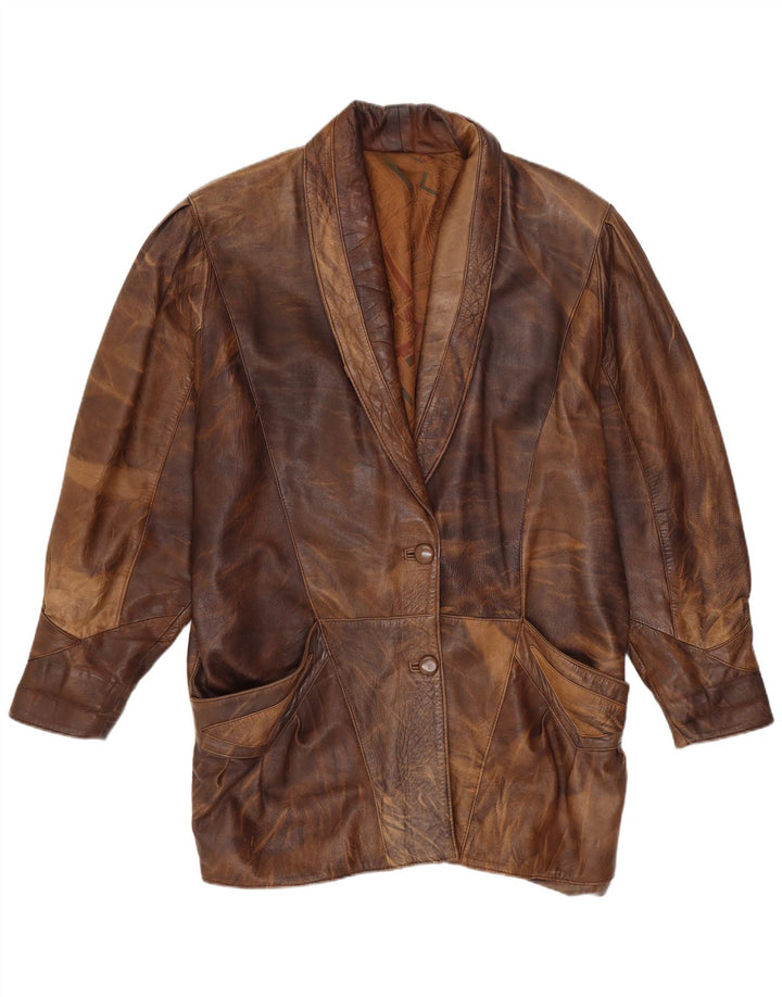 Vintage Damen Übergroße Lederjacke UK 14 Mittelbraun Batik