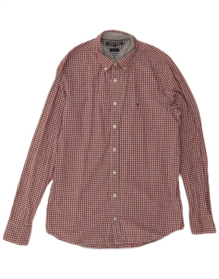 Tommy Hilfiger Herren-Slim-Fit-Hemd, groß, rot kariert, Baumwolle