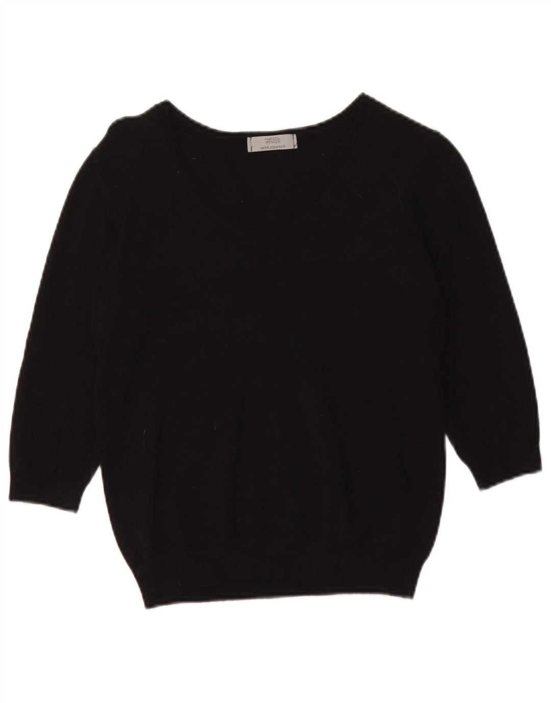 Marks & Spencer Damen Crop Pullover mit V-Ausschnitt, UK 14, Mittelschwarz