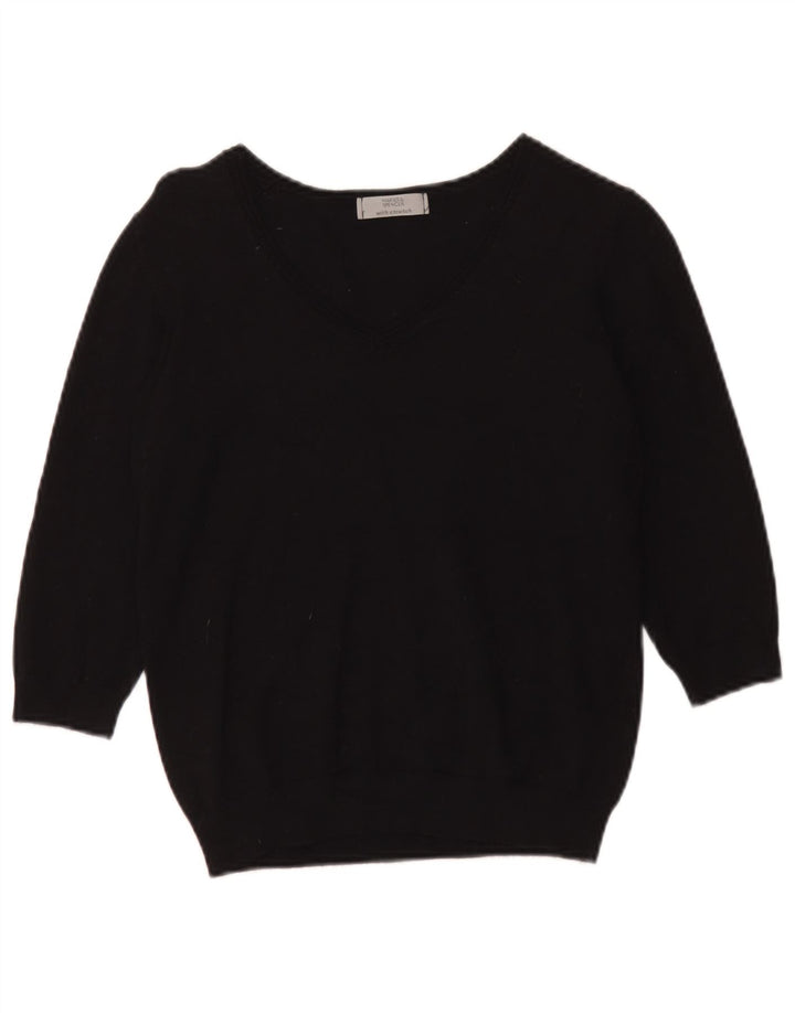 Marks & Spencer Damen Crop Pullover mit V-Ausschnitt, UK 14, Mittelschwarz
